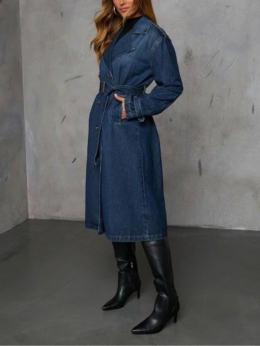 Denim belted Trench Jean jacket/ Coat - XS - Picture 5 of 12